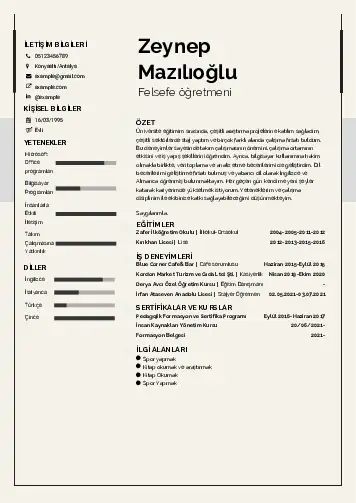 Felsefe Öğretmeni CV Örnekleri cv indir